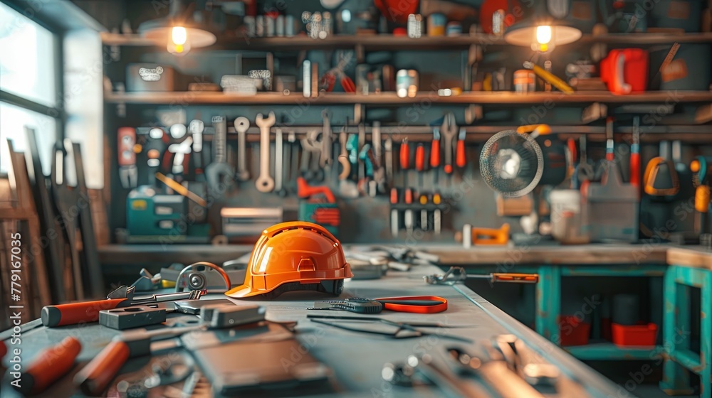 Home workshop tool garage background concept Home workshop tool garage background concept