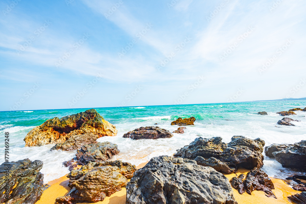 Summer quiet beach at Yanzi Cave, Qinwan, Wanning Mountain, Hainan, China Summer quiet beach at Yanzi Cave, Qinwan, Wanning Mountain, Hainan, China