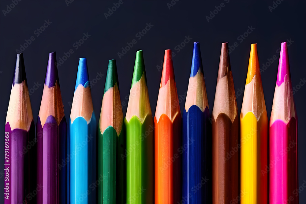 macro colored pencils on a dark background close up