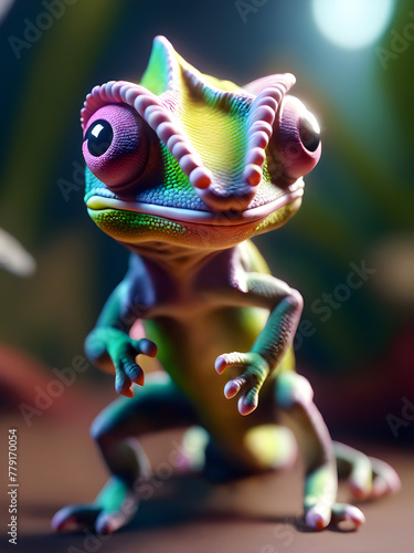 cute kawaii tiny multi-colored chameleon © Ocharonata
