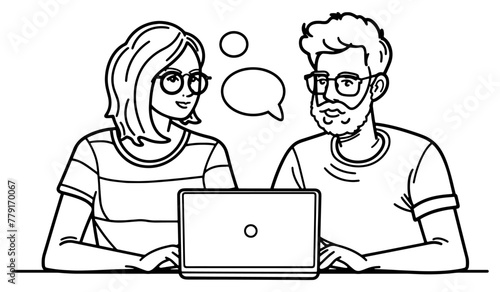 Pareja trabajando con sus portátiles
