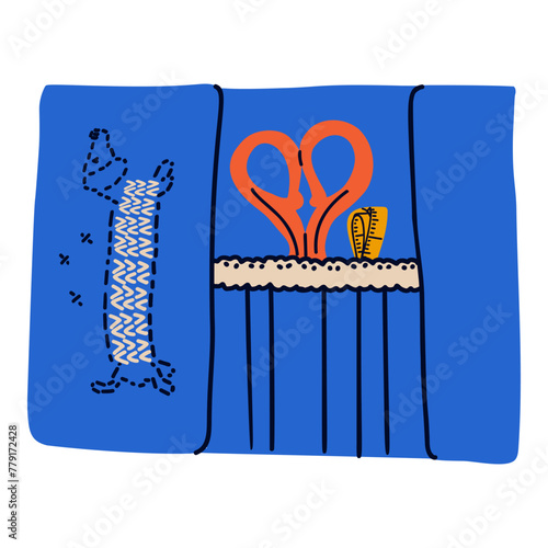 Sewing kit illustration, sewing tools and supplies, sewing scissors