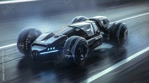 Futuristic Race Car Speeding on Track