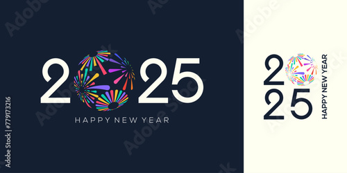 2025 Happy New Year design vector. colorful fireworks and trendy new year 2025 logo design template.