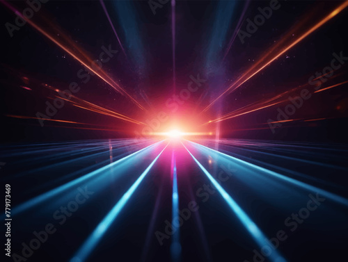 Digital colorful light trails, lens flare neon light isolated on black background for motion graphic or overlay digital business background