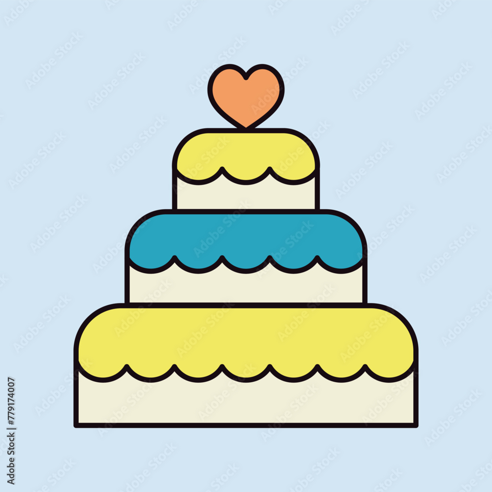 Stacked wedding cake dessert with heart topper