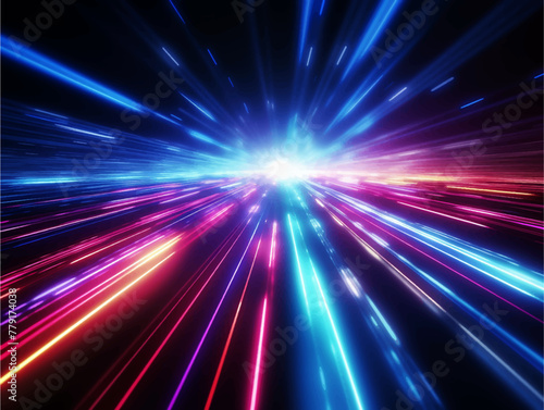 Abstract Speed light trails effect path  fast moving neon futuristic technology background  future virtual reality  motion effect  curve of neon bright  highway speed light