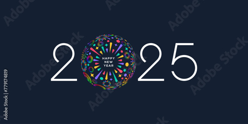 2025 Happy New Year design vector. colorful fireworks and trendy new year 2025 logo design template.