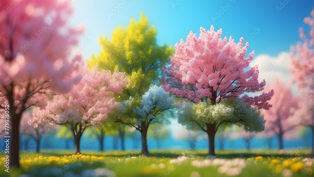 Mesmerizing image of trees in full bloom with a variety of colors celebrating the vibrancy of spring season Mesmerizing image of trees in full bloom with a variety of colors celebrating the vibrancy of spring season