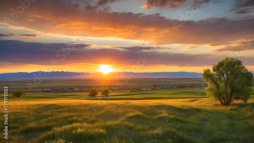 An enchanting spring sunset over fields depicting tranquility and the richness of the earth during the springtime