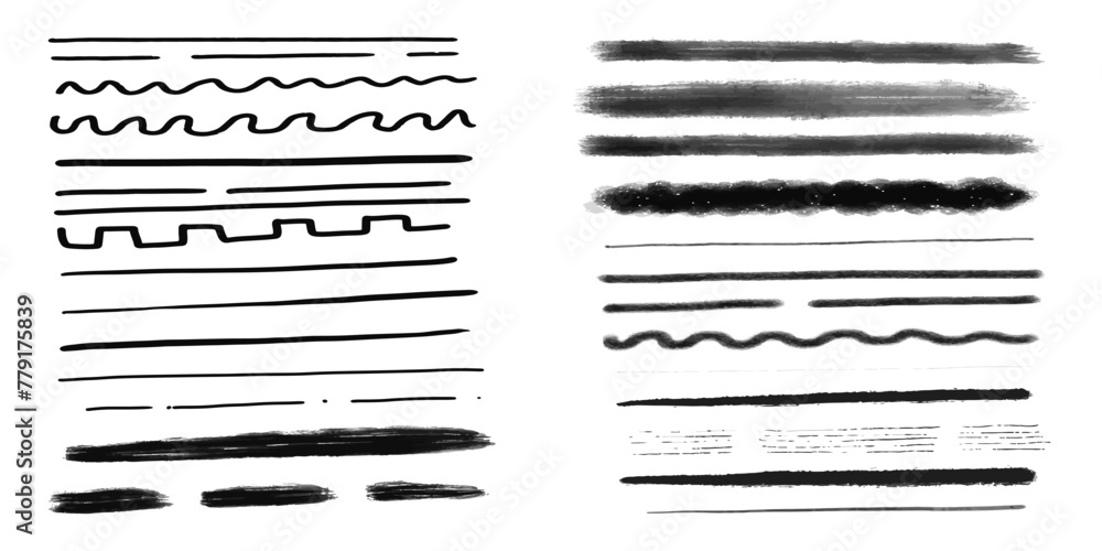 Set of line stroke brush isolated Set of line stroke brush isolated