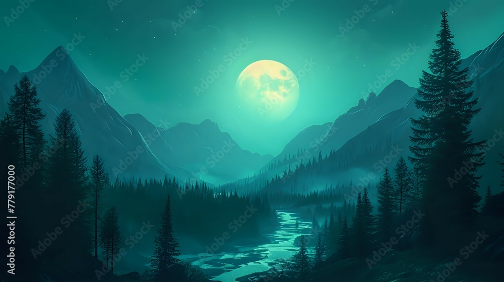 Moonlit Mystique: Enchanting Mountains./n