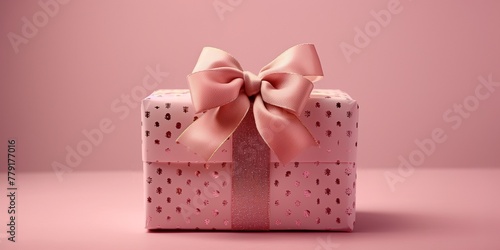 beautiful wrapped present with a pink bow isolated on pink background