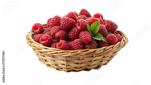 Raspberries in a basket isolated on a transparent background. Raspberries in a basket.