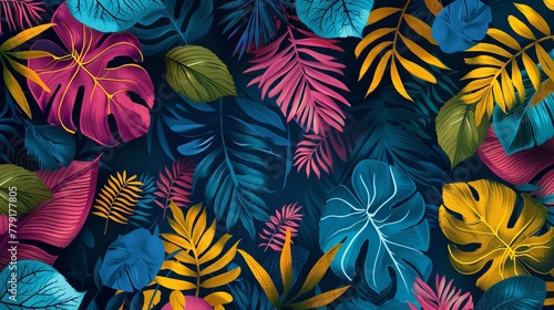 Vivid jungle design with exotic leaves for summer. Perfect for websites and marketing.