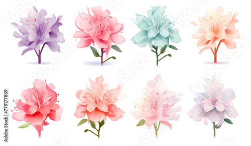 Set of soft pastel color floral seamless pattern with many decorative azaleas flowers, leaves and twigs. For fashion, wedding invitation and greeting card vector illustration