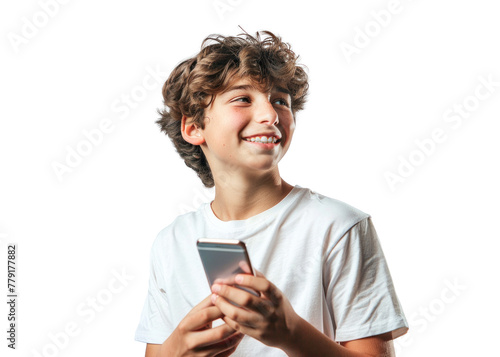 Young Boy Smiling with Smartphone