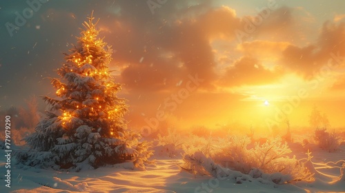 Golden Glow  Tranquil Winter Wonderland  generative ai