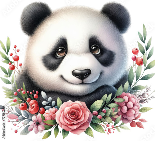 Whimsical Watercolor Floral Panda: Embrace the Adorable Charm of Playful Panda in this Enchanting Art 