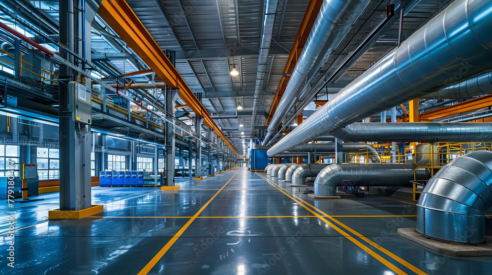 Fototapeta premium Heating, ventilation, and air conditioning. To regulate the temperature, moisture levels, and cleanliness of the air. HVAC systems at the factory