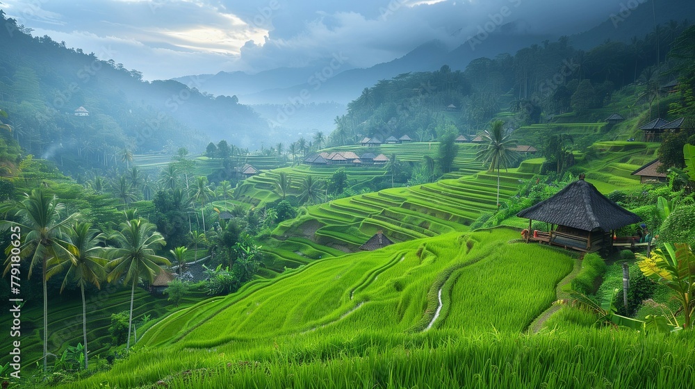 Idyllic Rice Terraces Landscape, generative ai