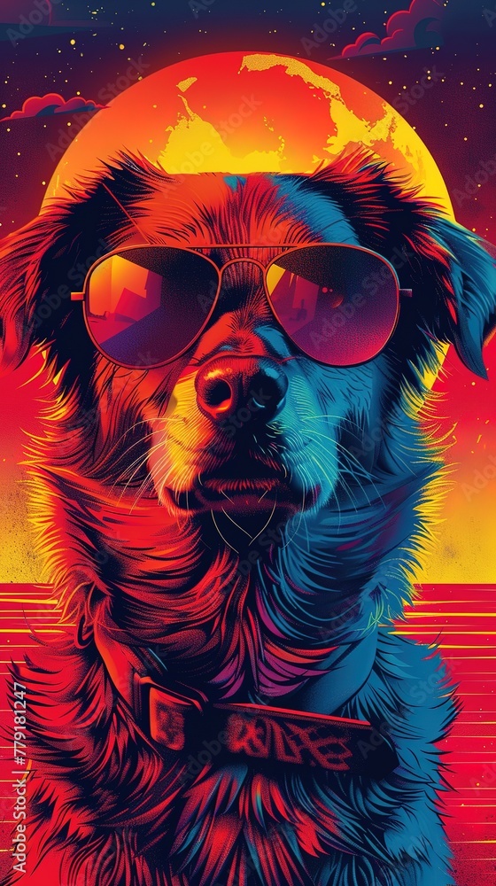 retro poster dog in sunglasses