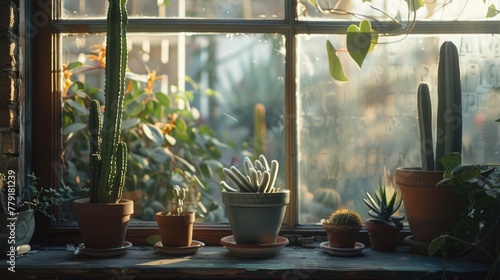 A variety of potted plants displayed on a window sill, perfect for interior design projects