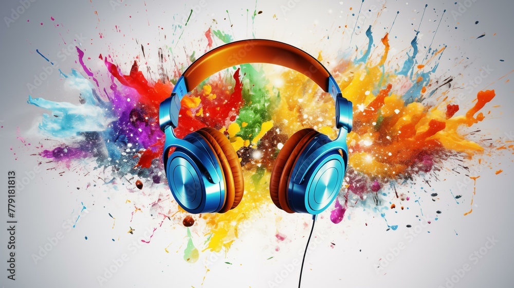 Colorful headphones with splash, social event, blue, design, speaker