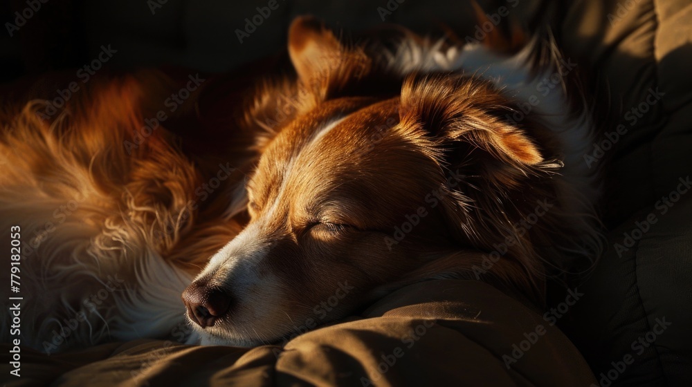 A brown and white dog relaxing on a couch, suitable for pet-related designs A brown and white dog relaxing on a couch, suitable for pet-related designs