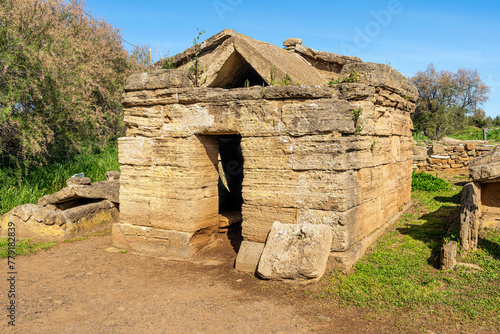 Etruscan tomb in the Necropolis of San Cerbone, Archaeological Park of Baratti and Populonia, in the Gulf of Baratti, province of Livorno, Tuscany, Italy