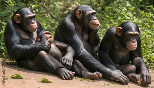 A Group Of Chimpanzees Enjoying A Leisurely Aftern photo