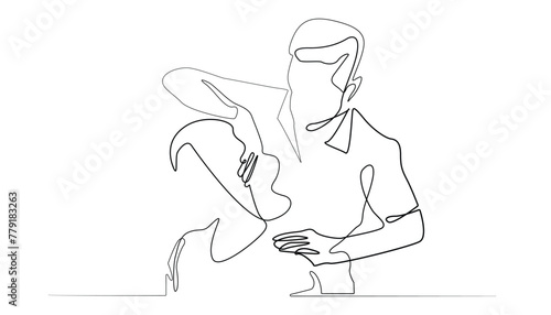 continuous line drawing of neck stretching therapy.vector single line of practitioner stretching patient's neck