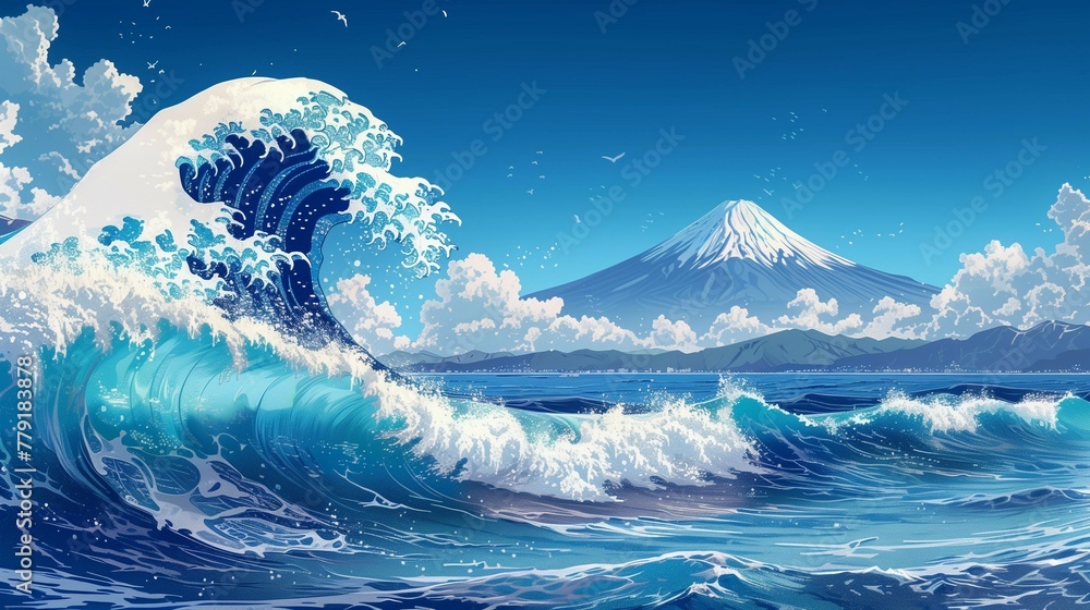 Nature's Harmony: Wave and Mountain, generative ai