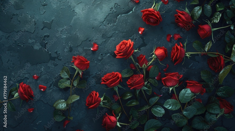 A bunch of vibrant red roses on a dark background. Suitable for various occasions and events A bunch of vibrant red roses on a dark background. Suitable for various occasions and events