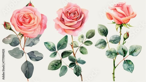 A bunch of pink roses with vibrant green leaves, perfect for any floral design project