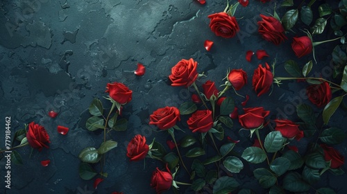 A bunch of vibrant red roses on a dark background. Suitable for various occasions and events © Fotograf