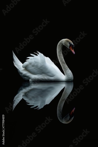 A graceful white swan peacefully floating on water. Suitable for nature and wildlife themes