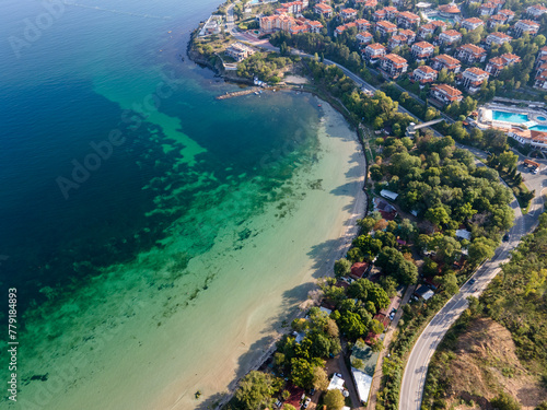 Aerial view of Gradina Beach near town of Sozopol, Bulgaria