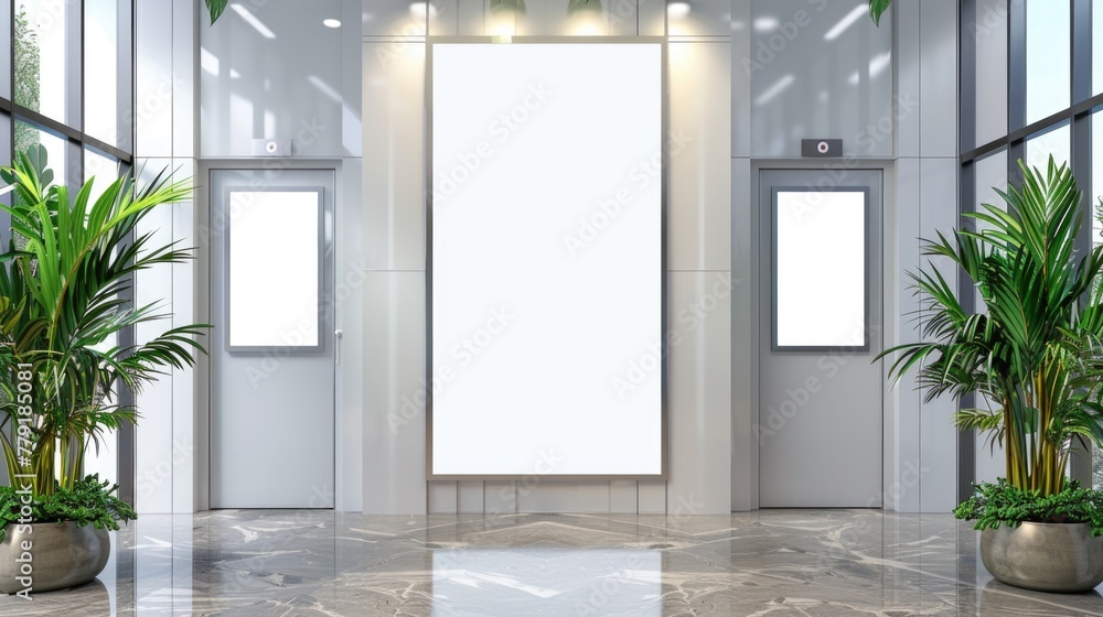 An empty lobby with two planters on the floor. Suitable for interior design concepts An empty lobby with two planters on the floor. Suitable for interior design concepts