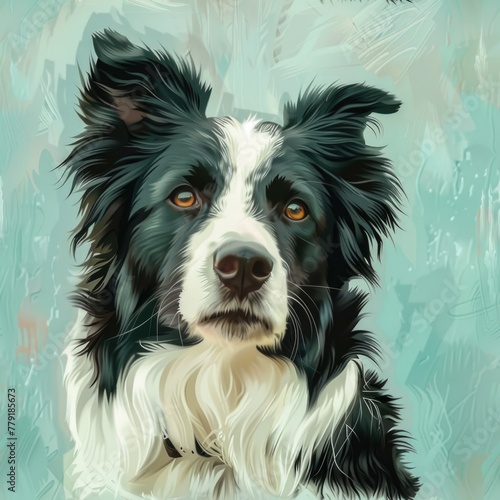 A realistic painting of a black and white dog. Ideal for pet lovers © Fotograf