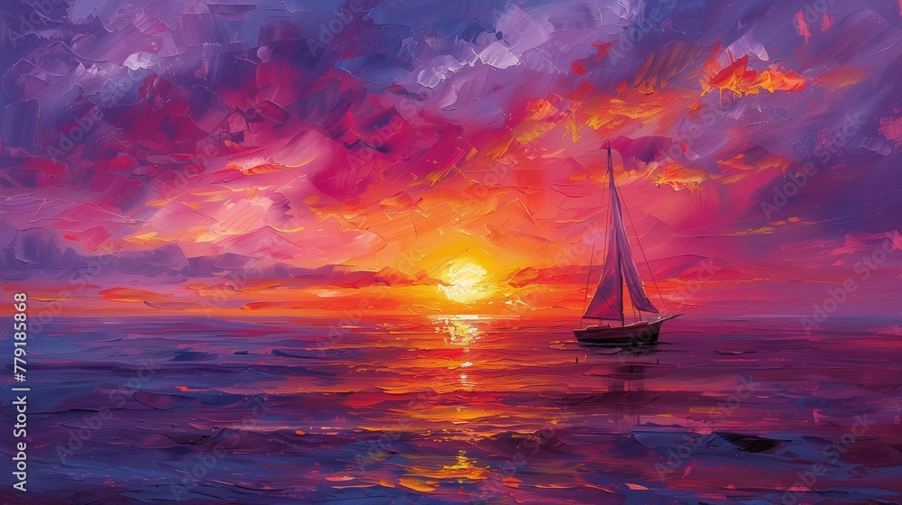 Serene Sailboat at Sunset, generative ai