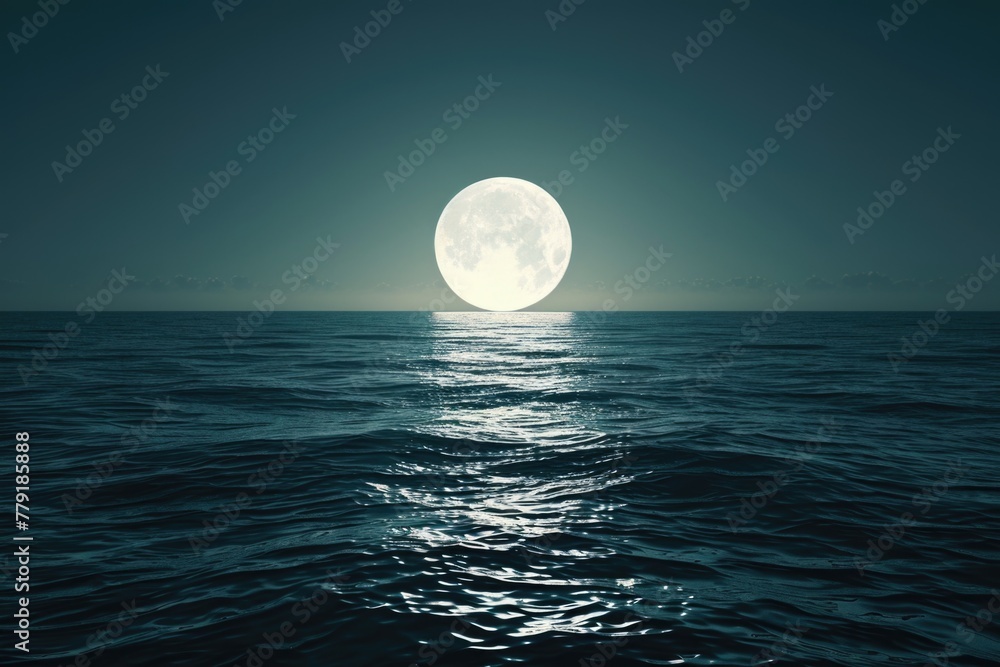 Full moon reflecting on calm ocean. Suitable for night scenes or nature backgrounds Full moon reflecting on calm ocean. Suitable for night scenes or nature backgrounds