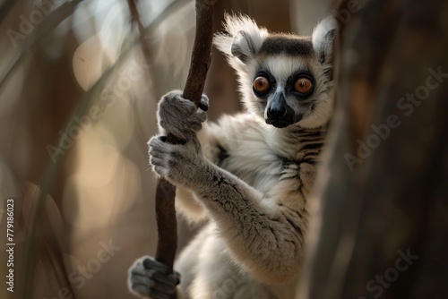 Close up of a lemur on a tree branch, suitable for nature themes