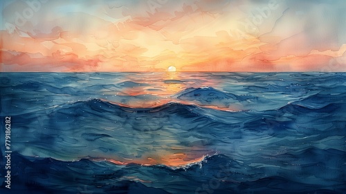 Tranquil Dawn Over the Ocean, generative ai © Matus