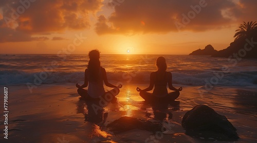 Silhouettes of Harmony  Family Meditation at Sunrise  generative ai