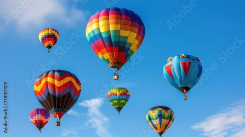 Colorful Hot Air Balloons in Flight over blue sky AI generated