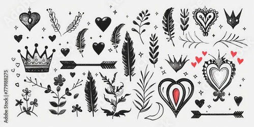 A colorful illustration of flowers and hearts. Suitable for various design projects