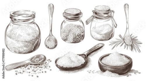 Detailed illustration of a jar of salt with spoons. Ideal for culinary or kitchen-related designs photo
