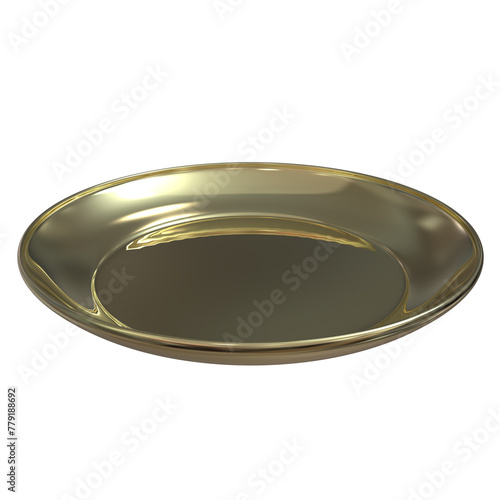 Golden round ceramic set plate for restaurant food table 3d render illustration