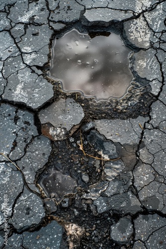 A small puddle of water on the side of a road, suitable for various uses © Fotograf